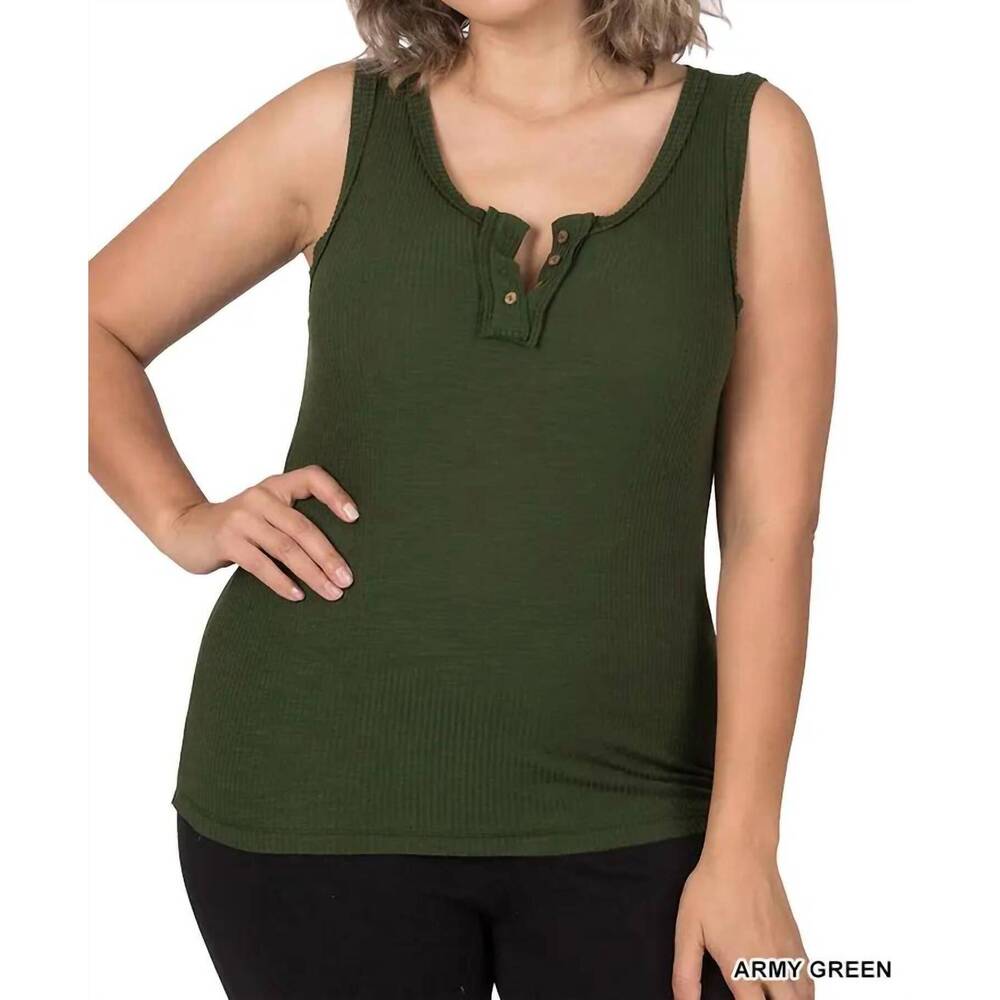 NEW 42POPS ribbed fitted tank top in army green